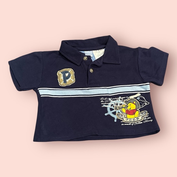 Vintage Disney Baby Dark Blue Polo with Pirate Winnie The Pooh Design Size 12 M - Picture 2 of 6